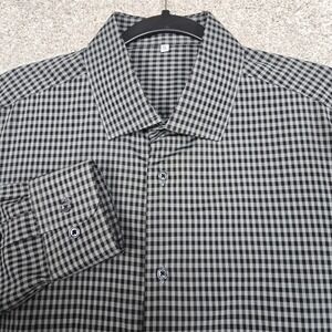 State & Liberty Shirt Men's XL black gray gingham check plaid L/S performance
